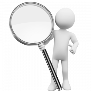 Stick man holding magnifying glass