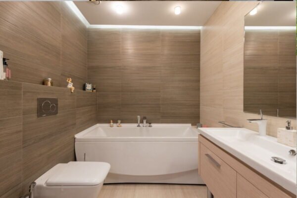 renovated bathroom is clean and modern