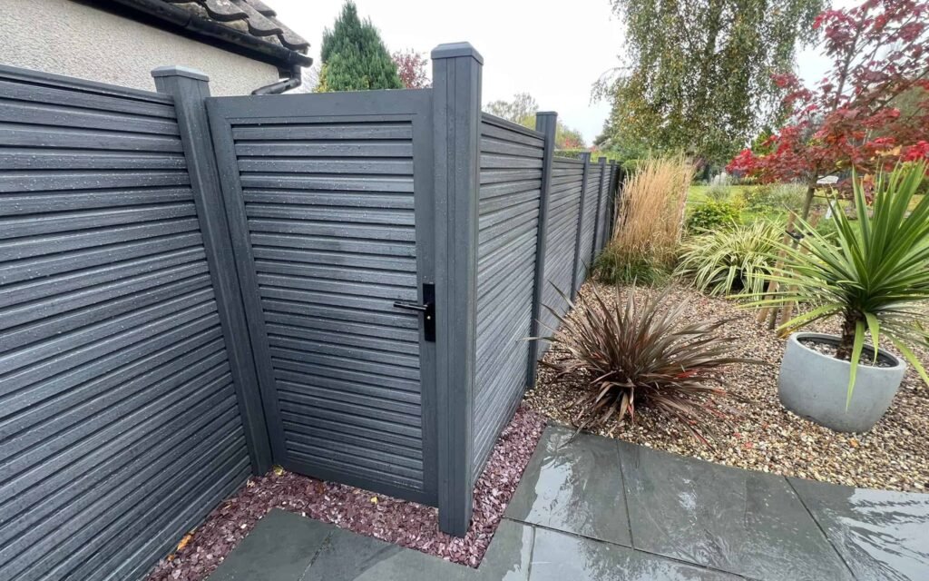 Grey Slatted Composite Garden Fence