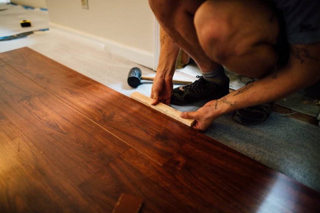 image of a laminate floor being installed