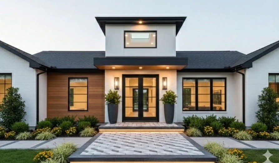 geometric tiles used to on the exterior to create a unique entrance