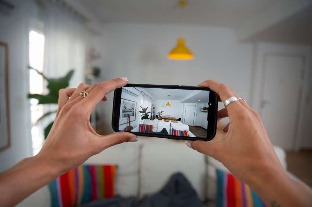 recording a video cinematic home tour on a cell phone