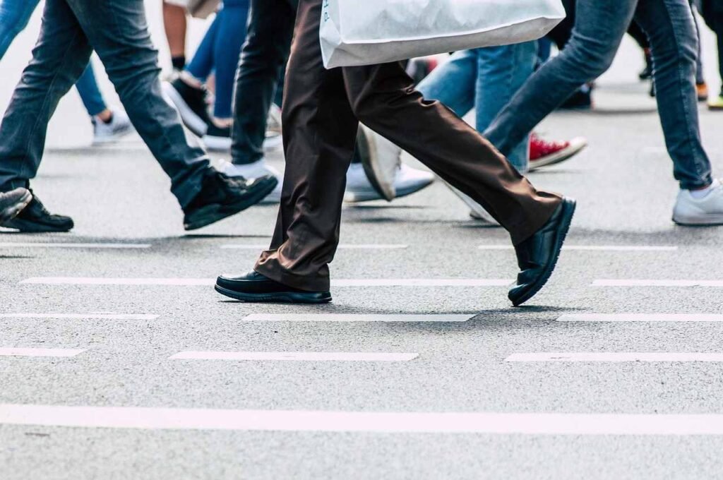 A group of people walking.
